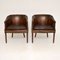 Leather & Wood Armchairs or Desk Chairs, Set of 2 3