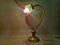 Goldene Jugendstil Tischlampe aus Messing & Rosa Milchglas, 1930er 5