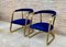 Mid-Century French Gold Brass Armchairs with Blue Velvet Upholstery, 1940s, Set of 2 3