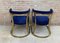 Mid-Century French Gold Brass Armchairs with Blue Velvet Upholstery, 1940s, Set of 2 8