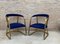 Mid-Century French Gold Brass Armchairs with Blue Velvet Upholstery, 1940s, Set of 2 5