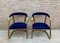 Mid-Century French Gold Brass Armchairs with Blue Velvet Upholstery, 1940s, Set of 2 11