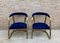 Mid-Century French Gold Brass Armchairs with Blue Velvet Upholstery, 1940s, Set of 2, Image 11