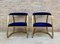 Mid-Century French Gold Brass Armchairs with Blue Velvet Upholstery, 1940s, Set of 2 2