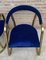 Mid-Century French Gold Brass Armchairs with Blue Velvet Upholstery, 1940s, Set of 2 4