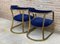 Mid-Century French Gold Brass Armchairs with Blue Velvet Upholstery, 1940s, Set of 2 9