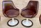 Space Age Swivel Chairs in Original Brown Leather, Plastic and Wood, 1960s, Set of 4 2