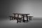 Skulpturaler Tisch & Bänke aus gebeiztem Ulmenholz, 3er Set 1