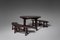 French Stained Ash Wooden Table & Curved Benches, Set of 3 1