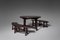 French Stained Ash Wooden Table & Curved Benches, Set of 3, Image 1