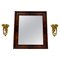 Small Mahogany Mirror with Gilt Wood Rocaille Scroll Wall Brackets, Set of 3 1