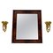 Small Mahogany Mirror with Gilt Wood Rocaille Scroll Wall Brackets, Set of 3, Image 1