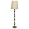 Mid 20th Century Floor Lamp with Wooden Stem Stacked with Brass 1