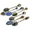 Silver and Enamel Spoons from Various Places in Europe, Set of 7 1