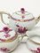 Chinese Bouquet Raspberry Porcelain Tea Pot & Milk and Sugar Pots from Herend Hungary, Set of 3 3