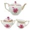 Chinese Bouquet Raspberry Porcelain Tea Pot & Milk and Sugar Pots from Herend Hungary, Set of 3 1