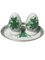 Chinese Bouquet Apponyi Green Porcelain Egg Cups and Shakers from Herend Hungary, Set of 9 2