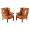 English Georgian Style Tan Leather Wingback Armchairs, Set of 2 1