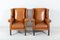 English Georgian Style Tan Leather Wingback Armchairs, Set of 2 3