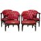 English Red Studded Club Chairs, 1920s, Set of 2 1