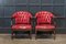 English Red Studded Club Chairs, 1920s, Set of 2 3