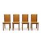 Wood and Brown Faux Leather Chairs, 1970s, Set of 4 3