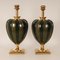 Vintage French Neoclassical Mid-Century Gold Green Gilt Brass Porcelain Table Lamps by Maison Charles, 1970s, Set of 2 5