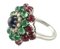 14 Karat White Gold Cluster Ring With Blue Sapphire, Diamonds, Emeralds & Rubies, Image 2