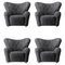 Anthracite Sheepskin The Tired Man Lounge Chair from by Lassen, Set of 4 1