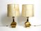 Large Italian Brass Table Lamps Huge Plastic Shades, 1950s, Set of 2 1