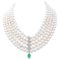 Platin Halskette mit Diamanten, Smaragd und Perlen 1