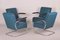 Art Deco Tubular Steel Cantilever Armchairs in Chrome and Blue Leather, Set of 4 2