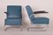 Art Deco Stahlrohr Freischwinger aus Chrom und Blauem Leder, 4er Set 8