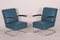 Art Deco Tubular Steel Cantilever Armchairs in Chrome and Blue Leather, Set of 4 7
