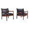 Scandinavian Leather & Rosewood Lounge Chairs by Gunnar Myrstrand, Sweden, Set of 2 1