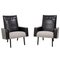 Mid-Century Black Leather Armchairs in the Style of Pierre Guariche, Set of 2 1