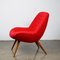 Midcentury Austrian Red Bucket Lounge or Cocktail Chair with Walnut Legs 4