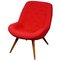 Midcentury Austrian Red Bucket Lounge or Cocktail Chair with Walnut Legs 1