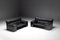 Causeuse Brigadier en Cuir Noir par Cini Boeri pour Knoll, Italie 1