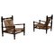 French Rustic Modern Rush Armchairs in Stained Wood, Set of 2, Image 1