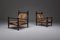 French Rustic Modern Rush Armchairs in Stained Wood, Set of 2 14