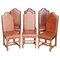 Antique Oak & Heritage Leather Cromwellian Dining Chairs High Backs, Set of 6 1