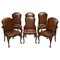 Victorian Walnut Shepherds Crook Hand Dyed Brown Leather Dining Chairs, 1880s, Set of 6 1