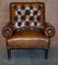 Antique Regency Bolster Brown Leather Library Armchairs, Set of 2 16