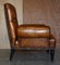 Antique Regency Bolster Brown Leather Library Armchairs, Set of 2 12