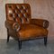 Antique Regency Bolster Brown Leather Library Armchairs, Set of 2 2