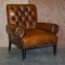 Antique Regency Bolster Brown Leather Library Armchairs, Set of 2, Image 2