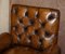 Antique Regency Bolster Brown Leather Library Armchairs, Set of 2, Image 17