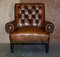 Antique Regency Bolster Brown Leather Library Armchairs, Set of 2 3