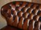 Sofá Chesterfield de cuero marrón teñido a mano, Imagen 6